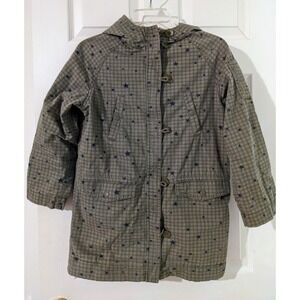 Gap Kids Girls Green Star‎ Print Plaid Hooded Utility Jacket Size L